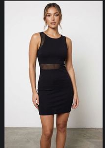 Mesh Panel Black Mini Dress