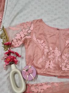 Cute Peach Floral Leheghna with Blouse &amp; Dupatta