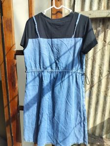 Denim fit&amp;flare Midi Dress