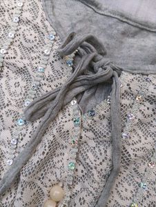 Gray Long Sleeve Lace Detail Top