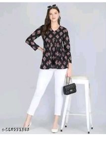 Trendy Printed Black Top