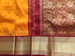 Mango Yellow And Maroon Traditional Silk Saree