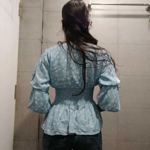 Babyblue Floral Cute Top (Women&#39;s)
