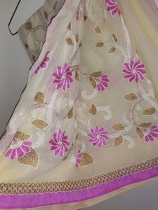 Embroidered Cream Saree