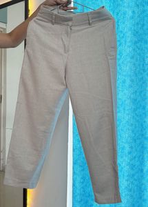 Beige Cropped Linen Pants