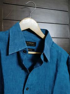 Zodiac Men Blue Pure Linen Shirt