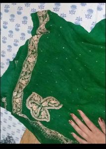 Elegant Green &amp; Gold Saree dabka zari work blouse