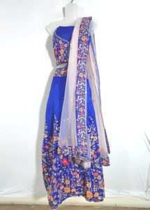 Blue Embroidered Lehenga Material (Women's)