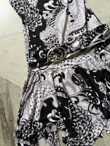 Black &amp; White Paisley Print Mini Dress