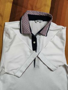 Indian Men White Printed Collat Cotton Polo Tshirt