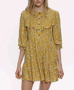 Zara Mustard Floral Ruffle Mini Dress