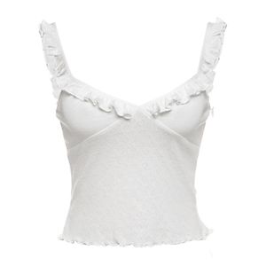 Newme (S) White Ruffle Trim Tank Top