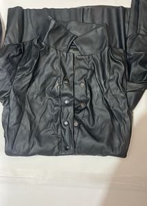 Black Faux Leather Button-Down Dress