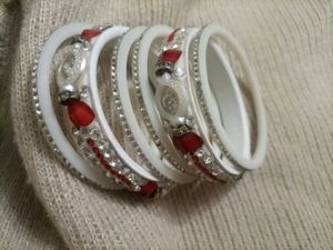 White & Red Stone Bangles