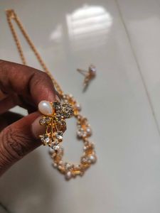 Gold Floral Pearl Necklace &amp; Earring Set