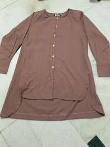 XL Size Brown Button-Down Hi-Lo Tunic