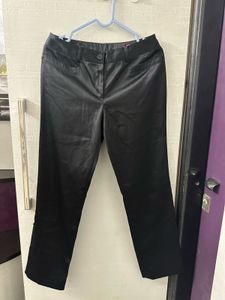 Jet Black Satin Straight Fit Trouser Pant