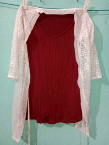 Brown And White Top For Girls