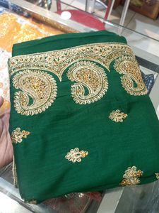 Elegant Green &amp; Gold Embroidered Saree