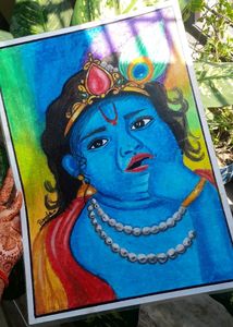 Beautiful Handmade Painting Of Lord Krishna For Homedecor (Laminated Artwork)