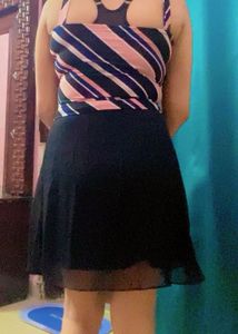 Striped Top &amp; Black Skirt Set