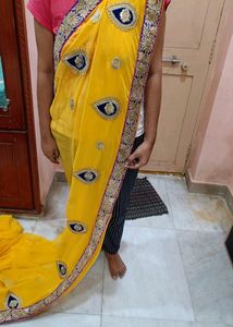 Bright Yellow Colour Saree
