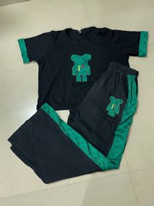 cord set black colour with teddy bear patch