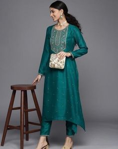Teal Embroidered Kurta Set