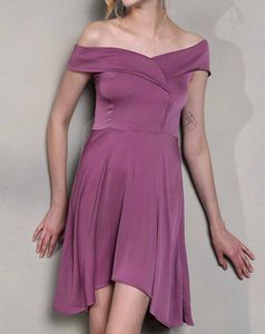 Off-Shoulder Mini Skater Dress with Back Zip