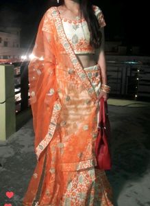 Beautiful Orange - Golden Lehanga Choli