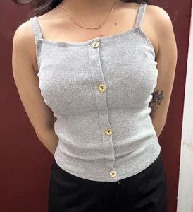 Ribbed Button-Front Tank Top