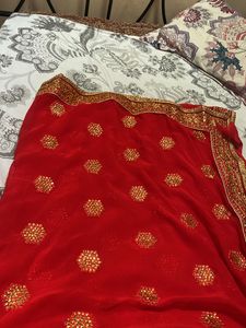Red &amp; Gold Embellished Saree