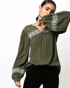 Marks &amp; Spencer Women Olive Green Solid Top