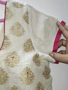 Ivory Silk Blend Kurta with Printed Dupatta