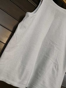 Women White Printed Cotton Casual Tank Top