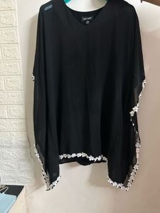 Black Floral Trim Kaftan Top