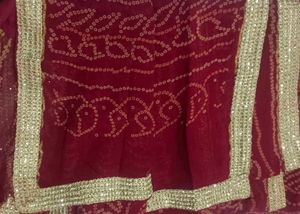Maroon Bandhani Saree with Gold Border