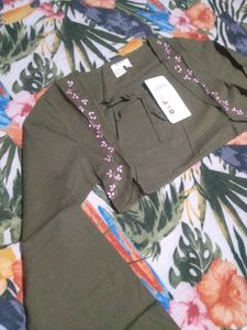 Olive Embroidered Crop Top