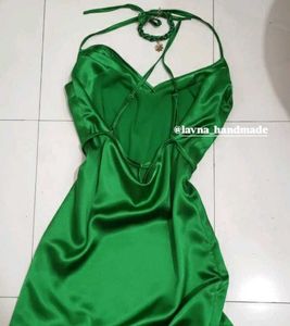Green Satin Halter Dress