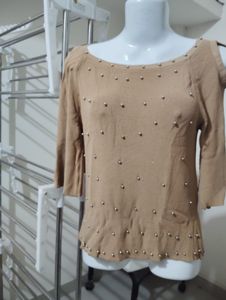 Beige Cold Shoulder Top