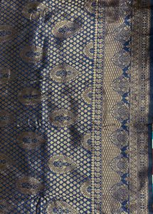 Elegant Navy & Gold Brocade Fabric