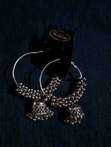 Oxidized Silver Jhumka Hoop Earrings ✨
