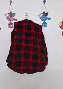 Red Plaid Cold Shoulder Top