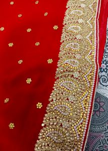 Hot Red Colour Saree With Blouse