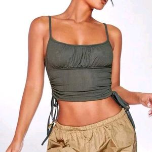 SHEIN BAE Ribbed Ruched Drawstring Cami Top