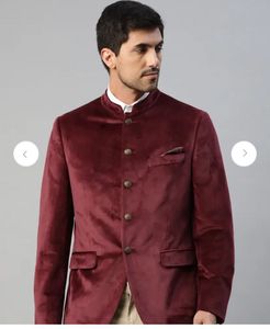 Marks &amp; Spencer Men Maroon Bandhgala Blazer