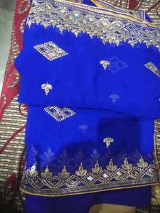 HEAVY KAJU DESIGN EMBROIDERY WORK WITH MIRROR SARE
