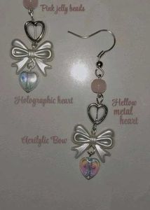 Handmade Cute Bow Heart Earrings ✨🎀🩷🪞