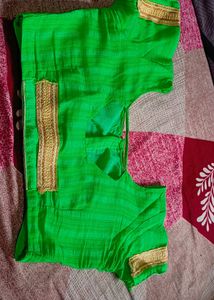 Parrot Green Zari Work Saree With Blouse
