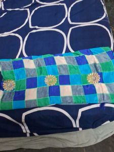 Grey Checkered Sari with Floral Accents